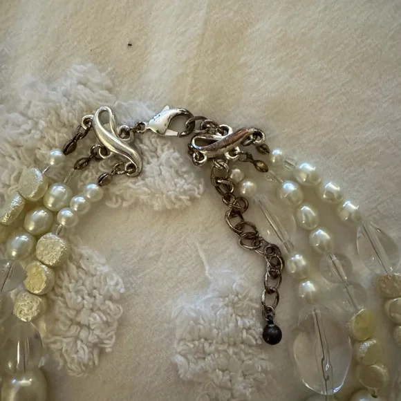 Chico's Silver/Pearl Beaded Necklace and Earrings Set - Picture 2 of 2